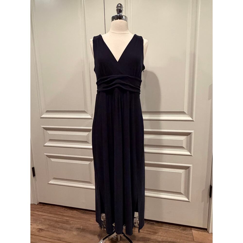 Tommy Hilfiger Navy Dress Plunging Neckline comfy long sleeveless Sz 10 A544